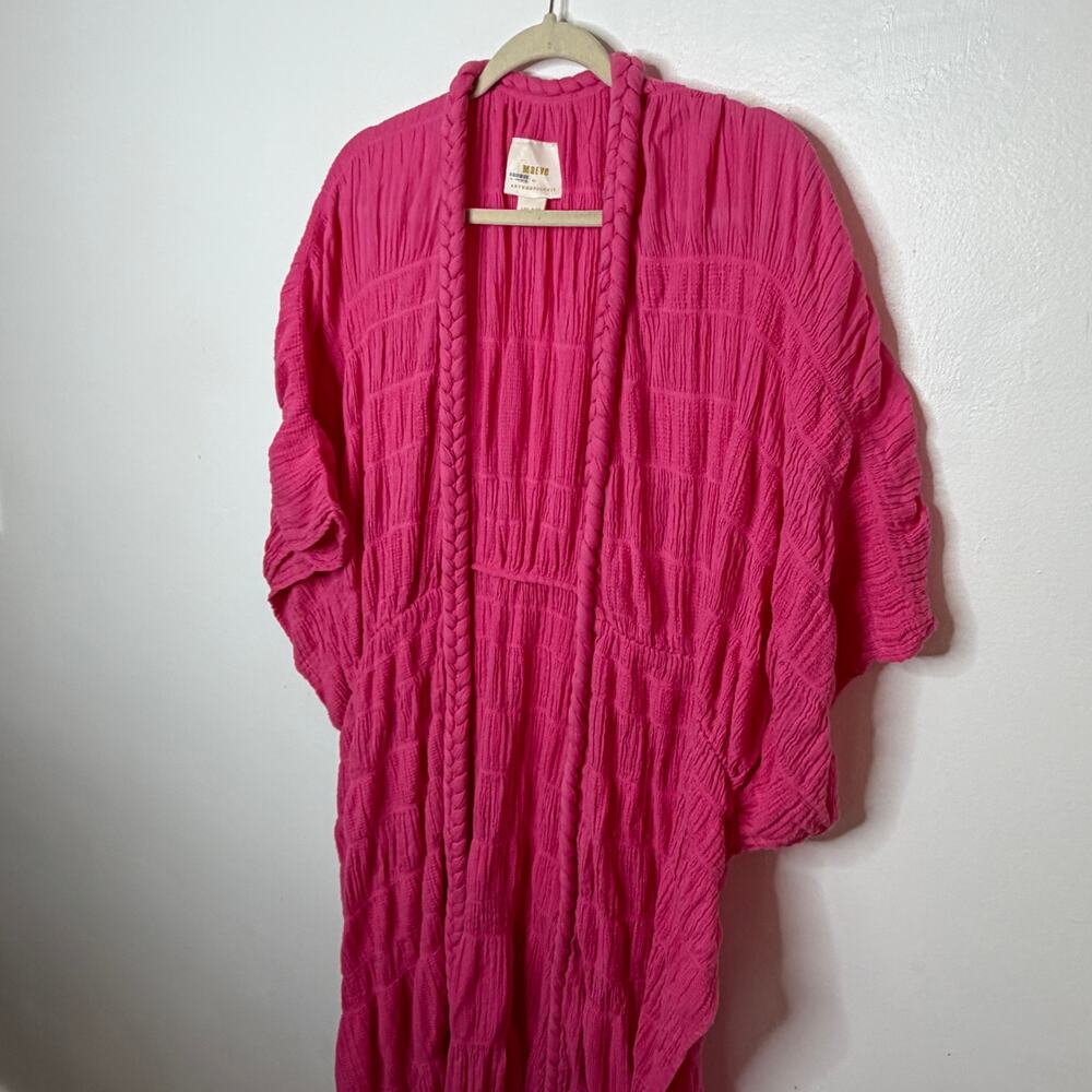 Anthropologie Hot Pink Open-Front Textured Kimono Wrap - Picture 5 of 8